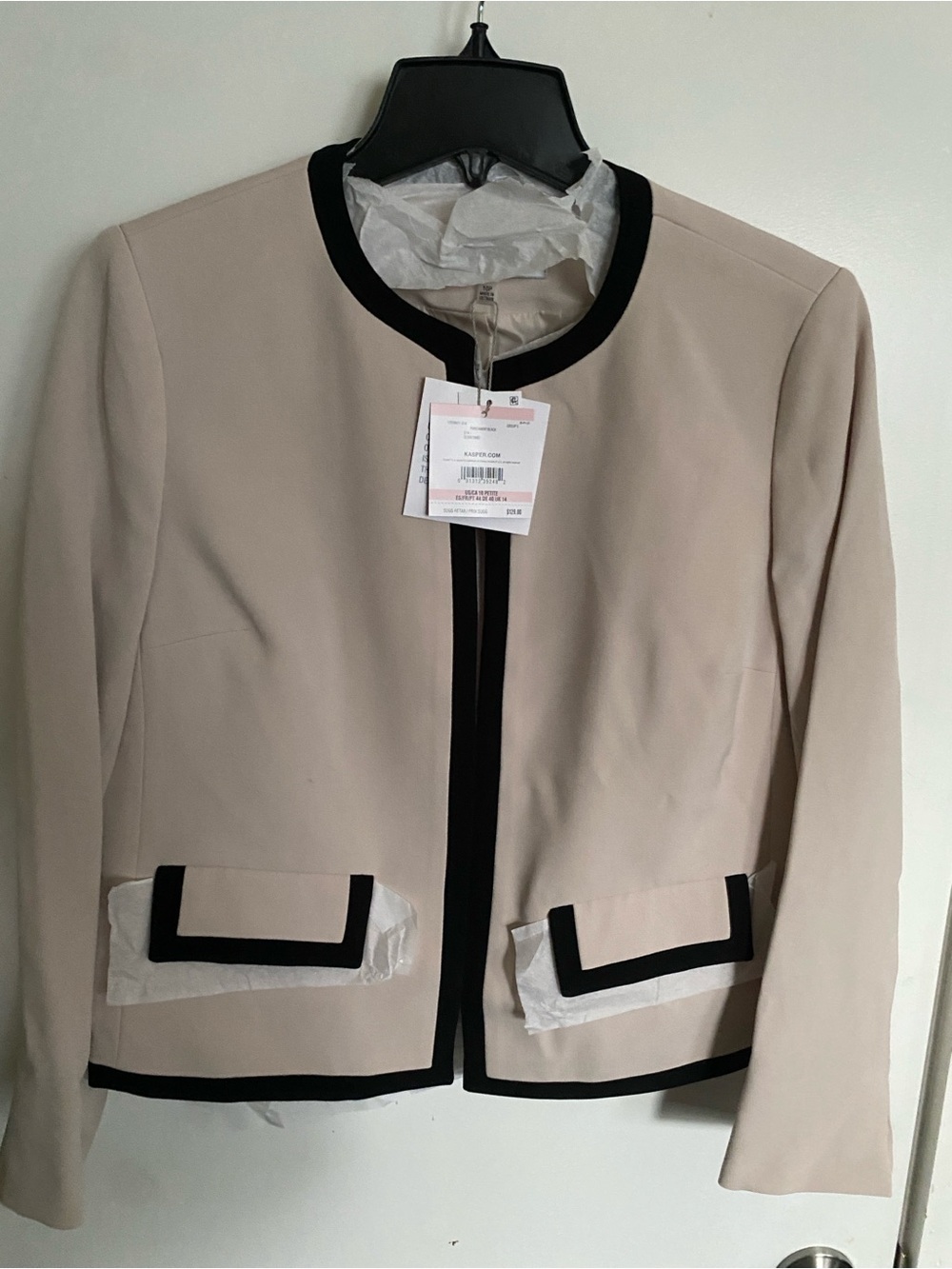 Kasper Beige Jacket with Black Trim